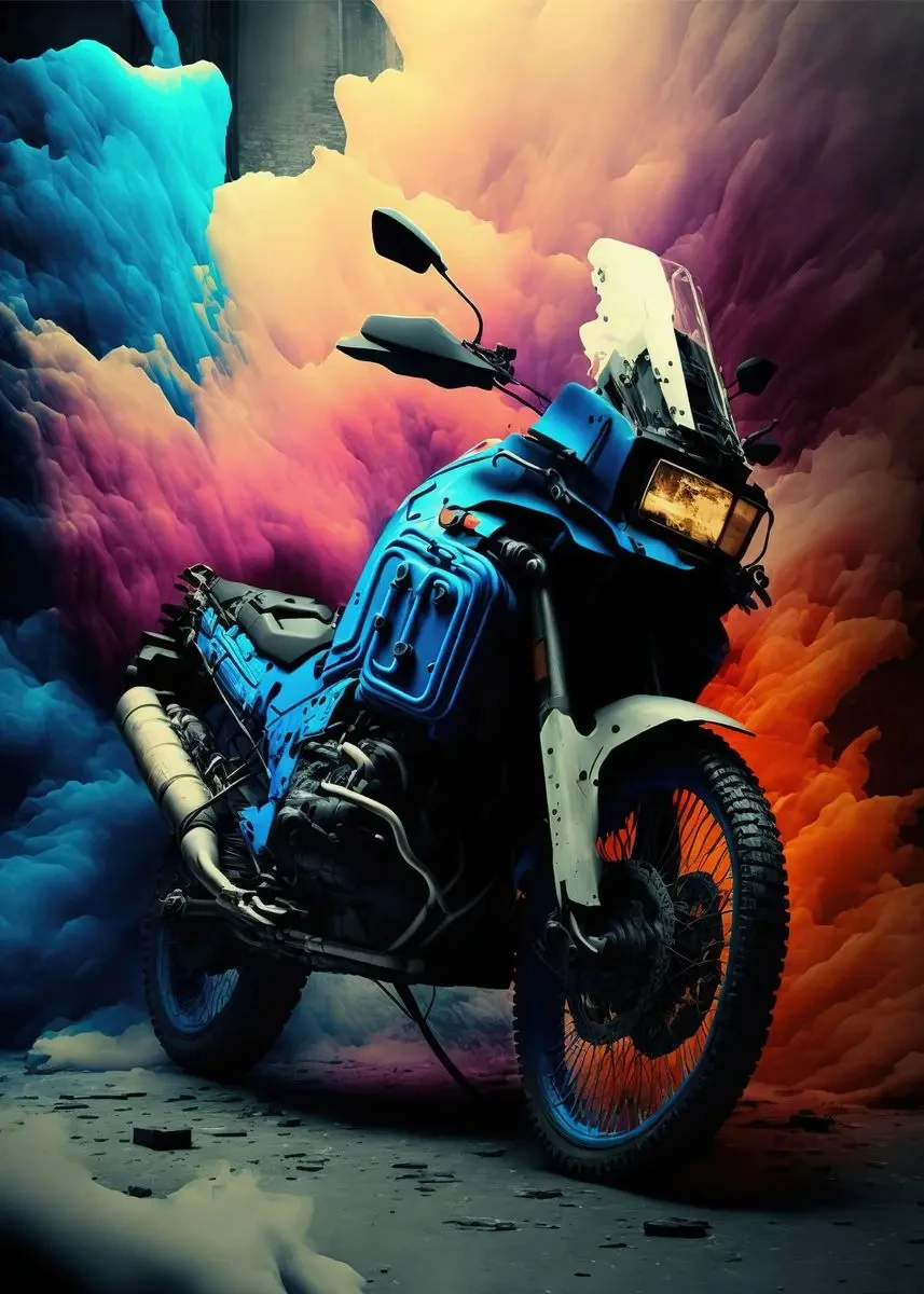 Plakat motocyklista i wyścigi motocyklowe Pomarańczowy