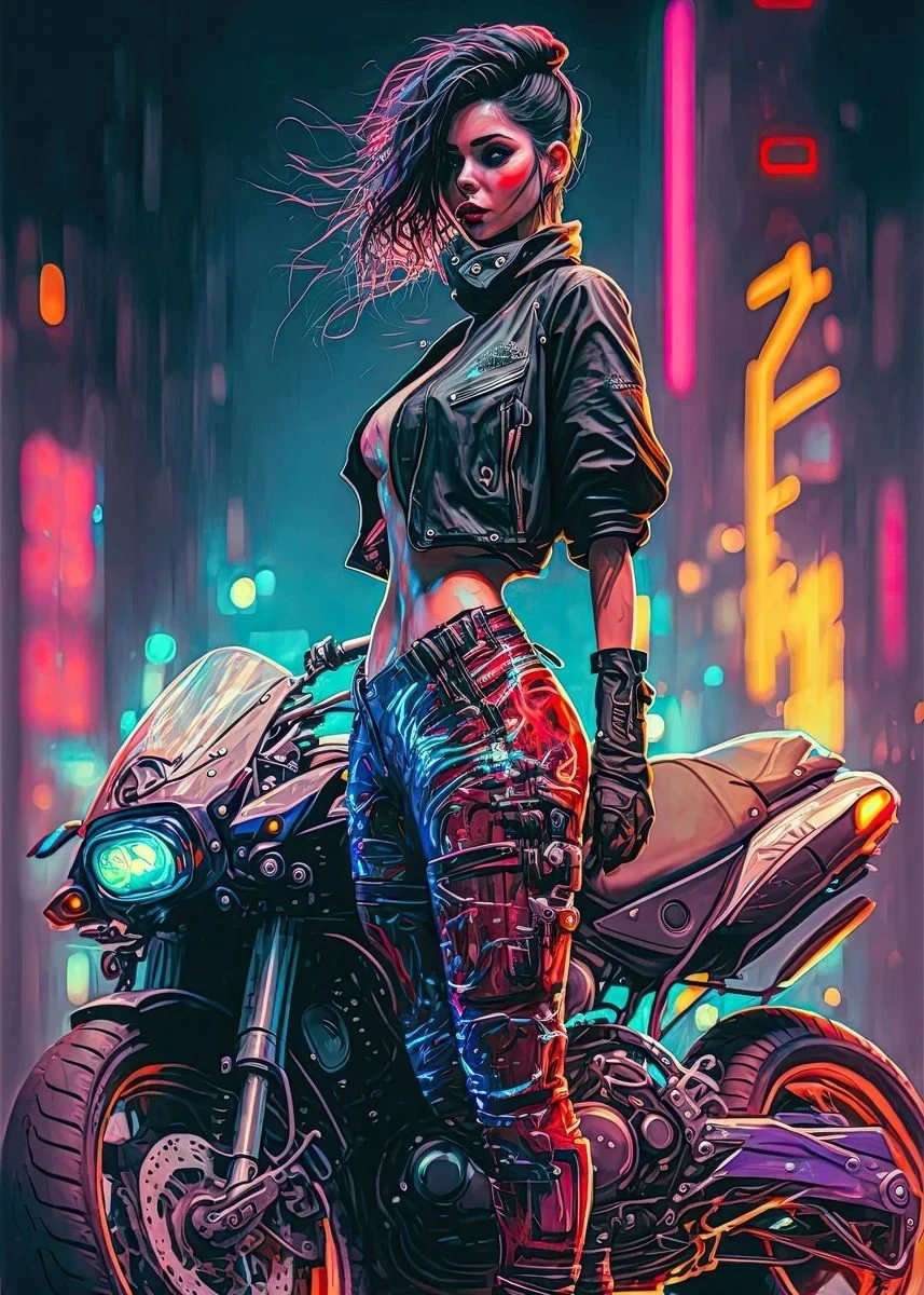 Plakat motocyklista i wyścigi motocyklowe śliwka