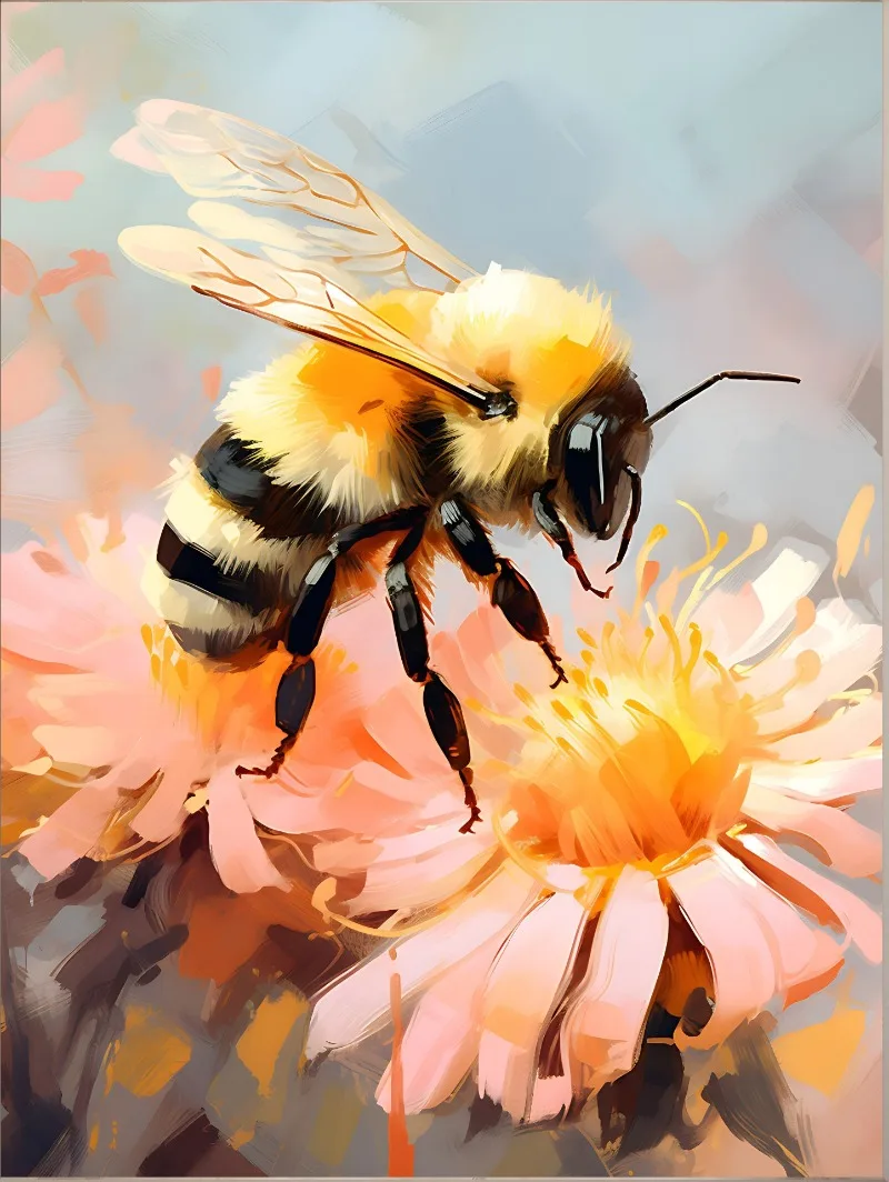 Motyl i pszczoła na słoneczniku - plakat Brązowy