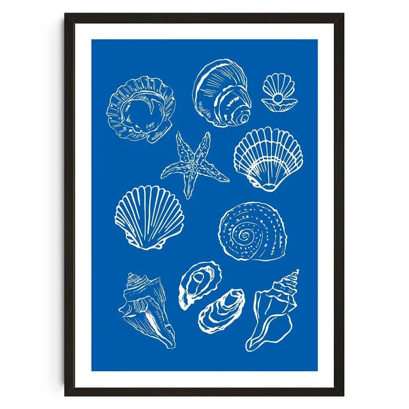 Plakat muszle na plaży z napisem Pomarańczowy