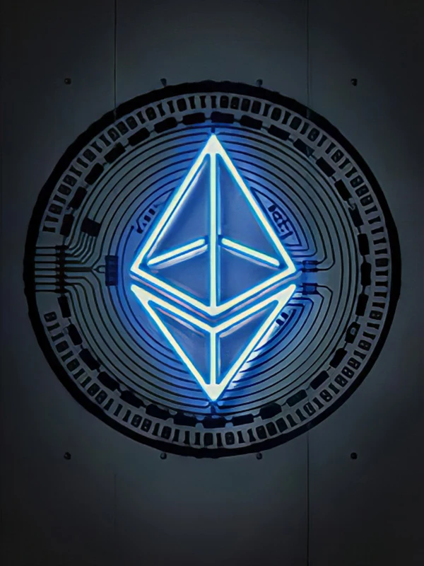 Plakat neonowy Bitcoin i Ethereum żółty