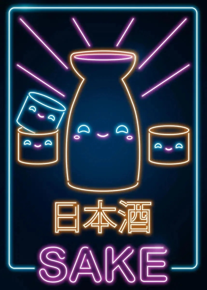 Plakat neon ramen i kot - japońska kuchnia kawaii Zielony