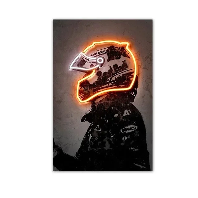 Plakat neonowy kask motocyklowy żółty