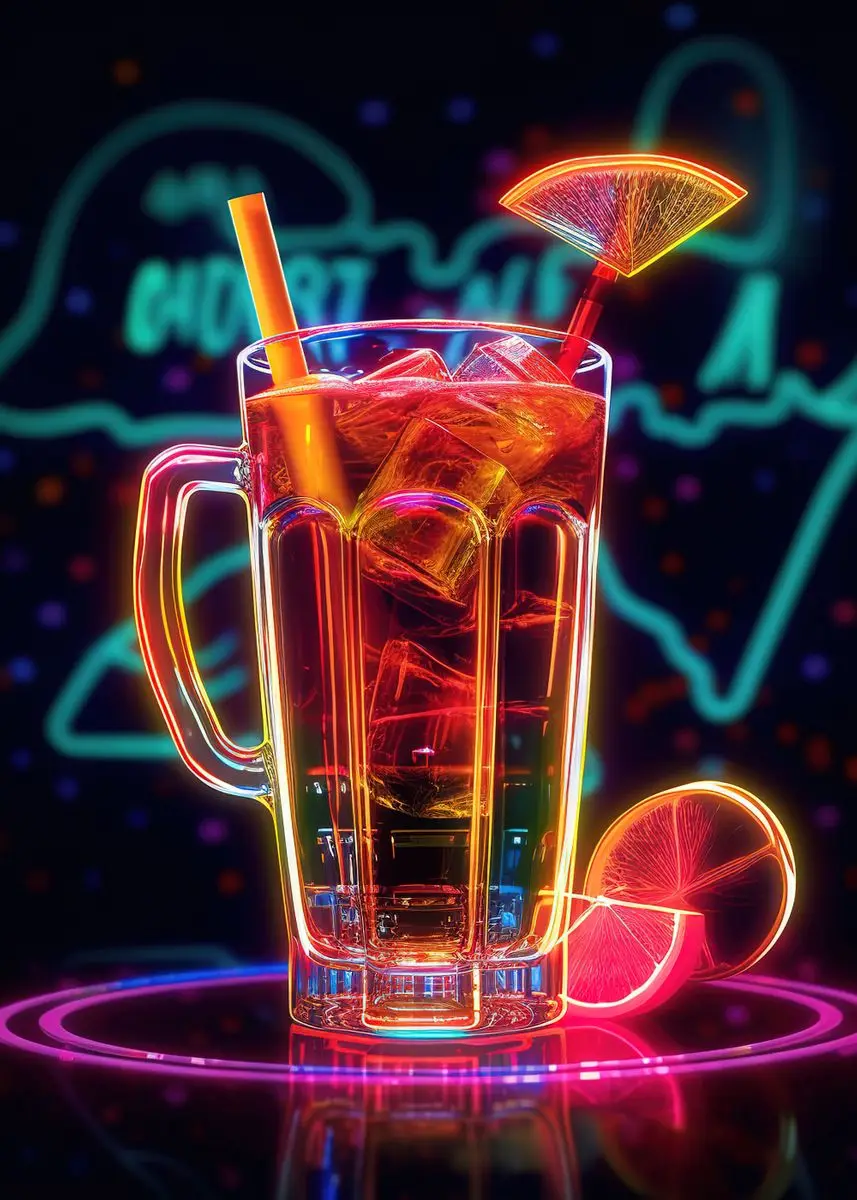 Plakat neonowy koktajl abstrakcyjny do baru Fioletowy/фиолетовый