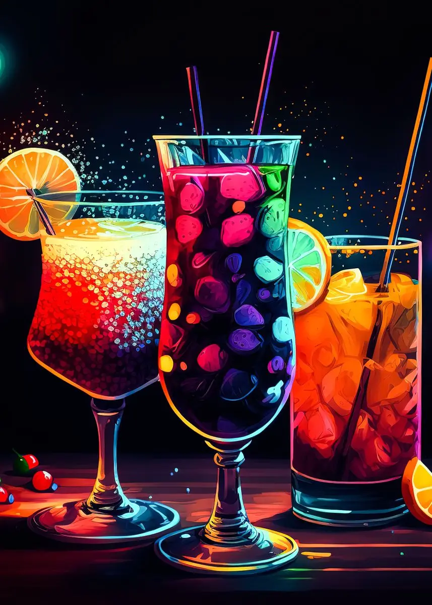 Plakat neonowy koktajl abstrakcyjny do baru Jasnożółty