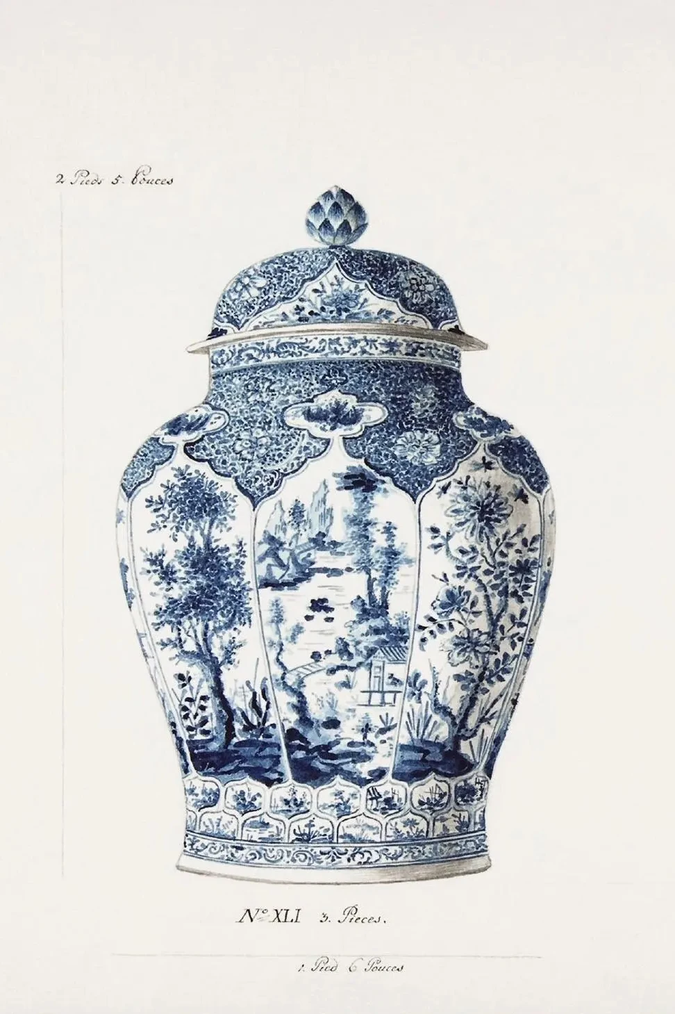 Niebieska waza chińska - plakat w stylu toile de jouy Biały