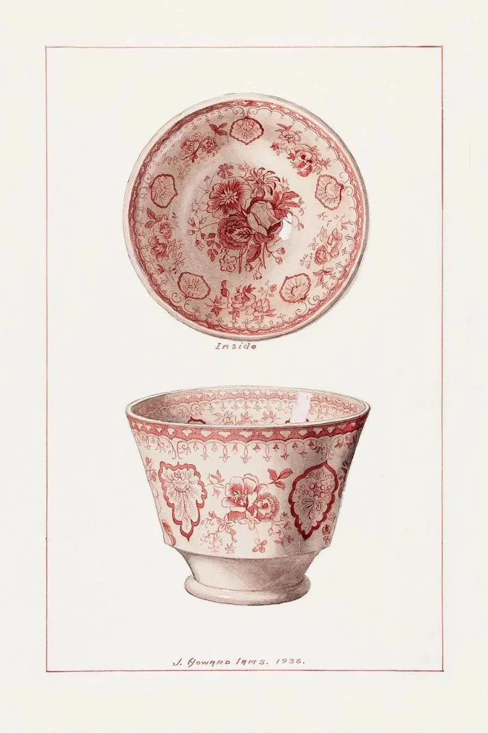 Niebieska waza chińska - plakat w stylu toile de jouy Czerwony