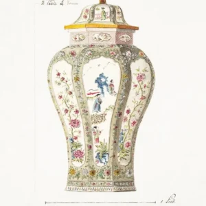 Niebieska waza chińska - plakat w stylu toile de jouy Granatowy