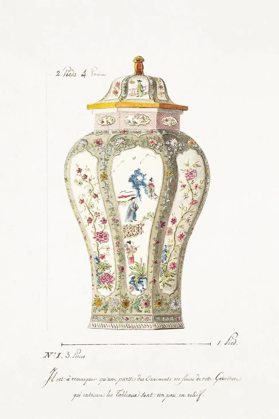 Niebieska waza chińska - plakat w stylu toile de jouy Granatowy