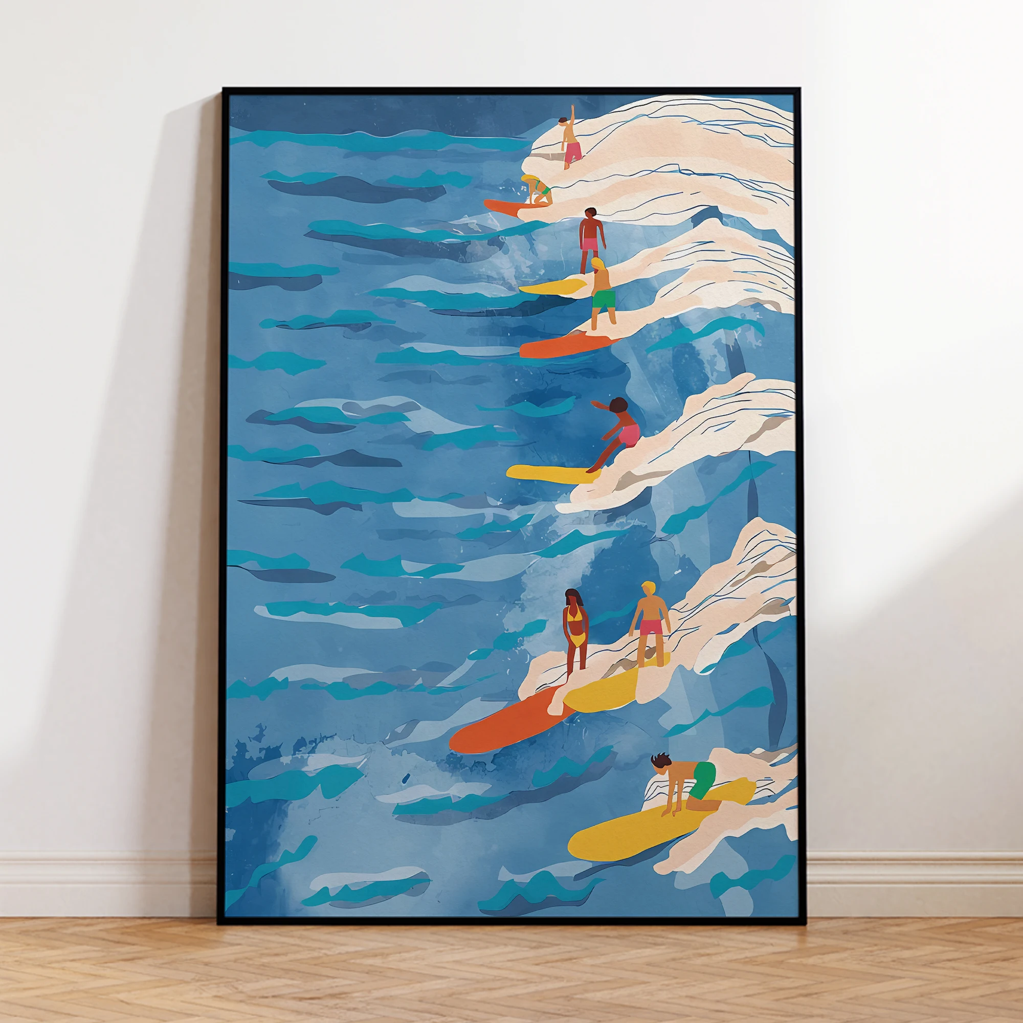 Plakat niebieskie fale surfing - morska grafika Biały