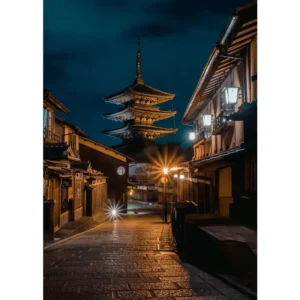 Plakat nocne Tokio japońska uliczka Biały