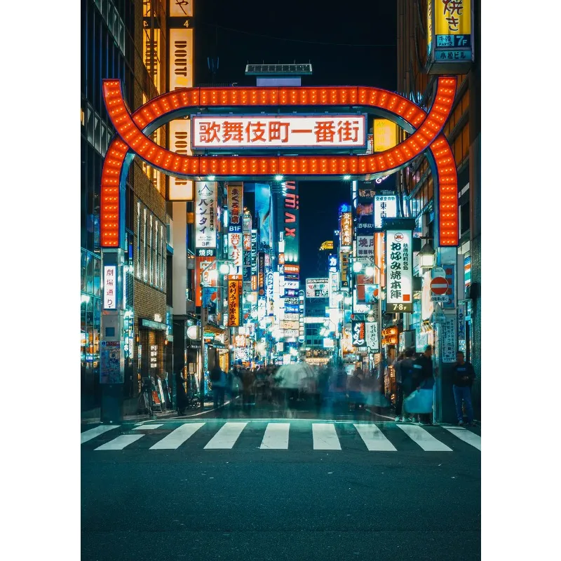 Plakat nocne Tokio japońska uliczka Burgundia