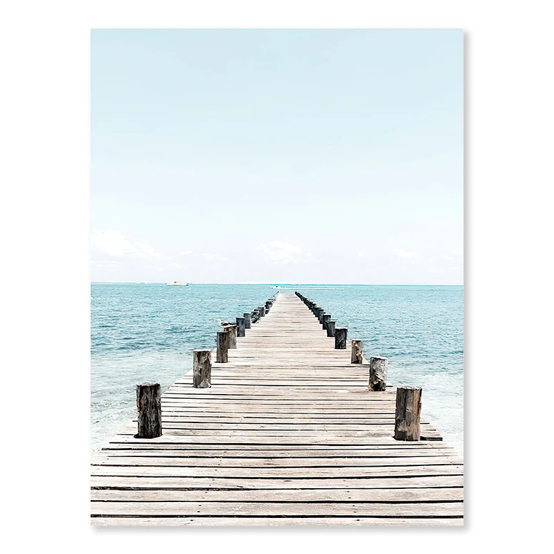 Plakat z oceanem i mostem w stylu nordyckim Burgundia