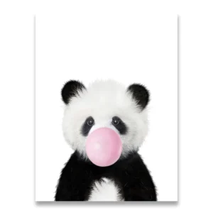 Plakat panda z balonem do pokoju dziecka żółty