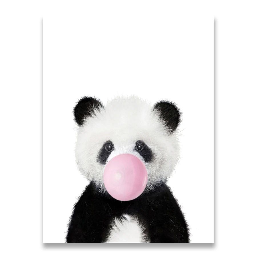 Plakat panda z balonem do pokoju dziecka żółty