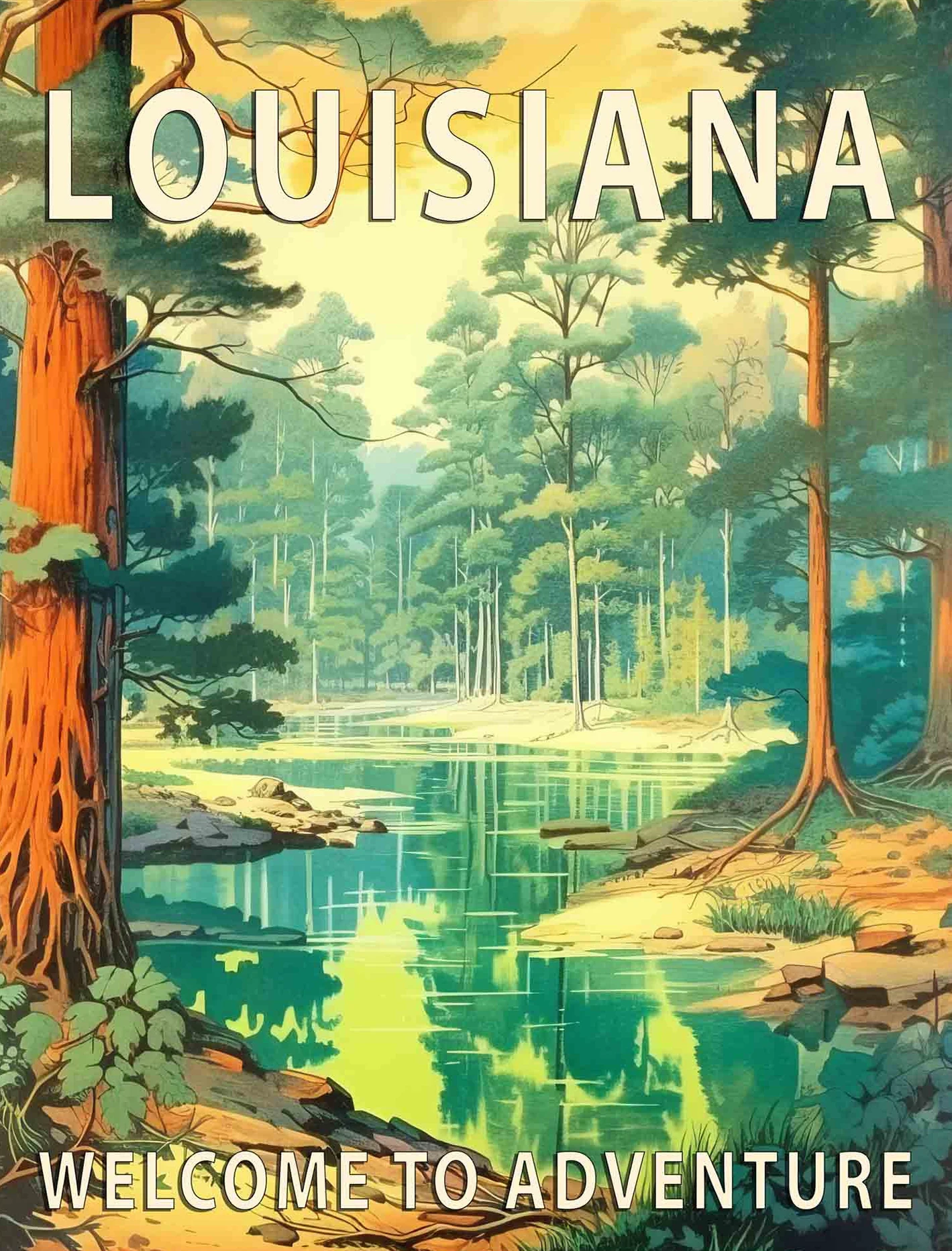 Plakat parki narodowe USA – krajobrazy w stylu retro Biały