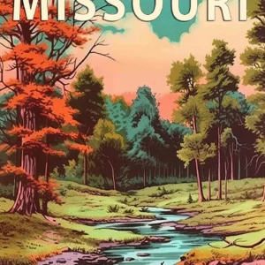 Plakat parki narodowe USA – krajobrazy w stylu retro Czerwony