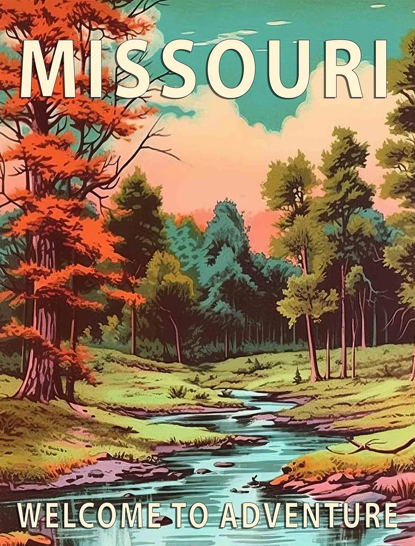 Plakat parki narodowe USA – krajobrazy w stylu retro Czerwony