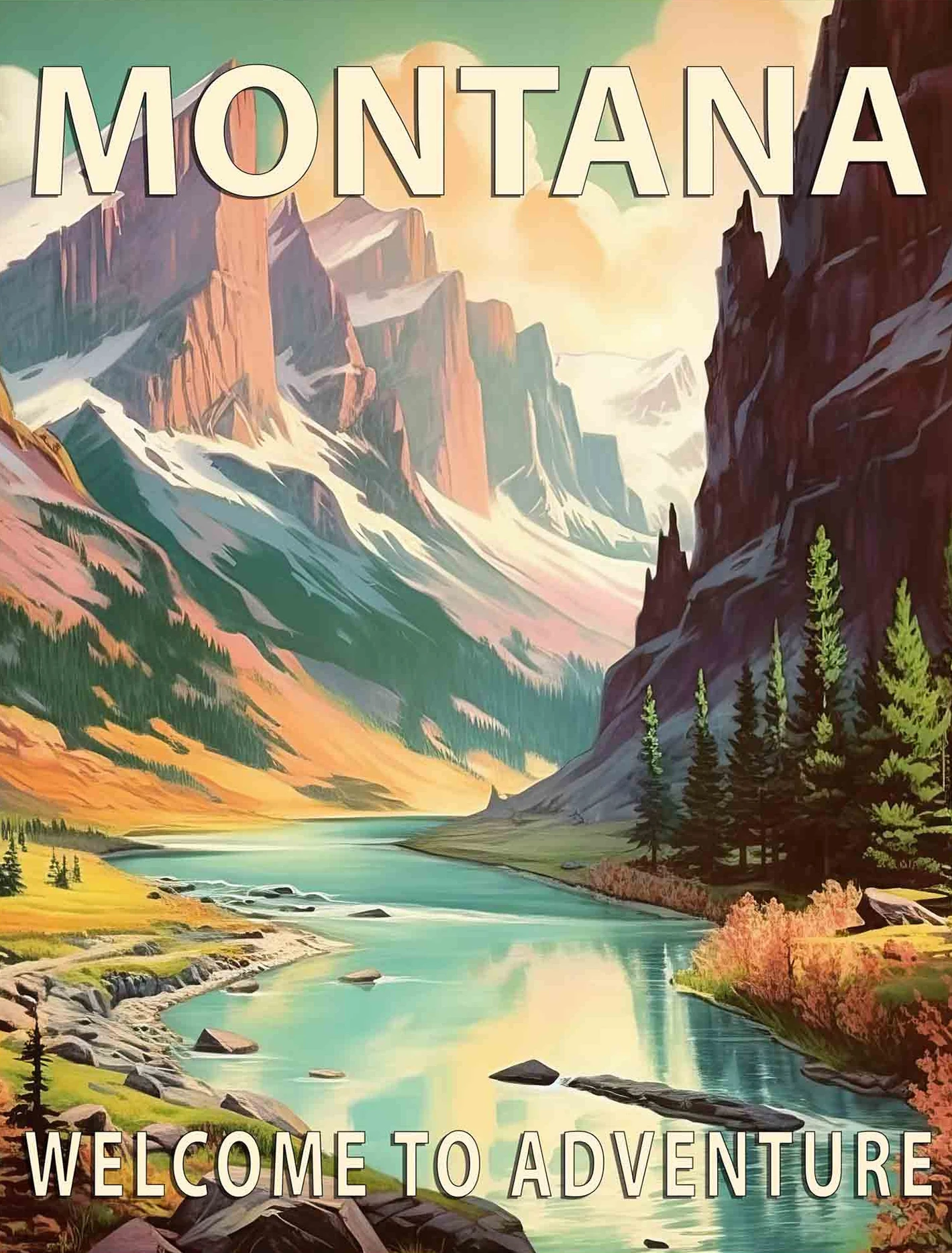 Plakat parki narodowe USA – krajobrazy w stylu retro Granatowy