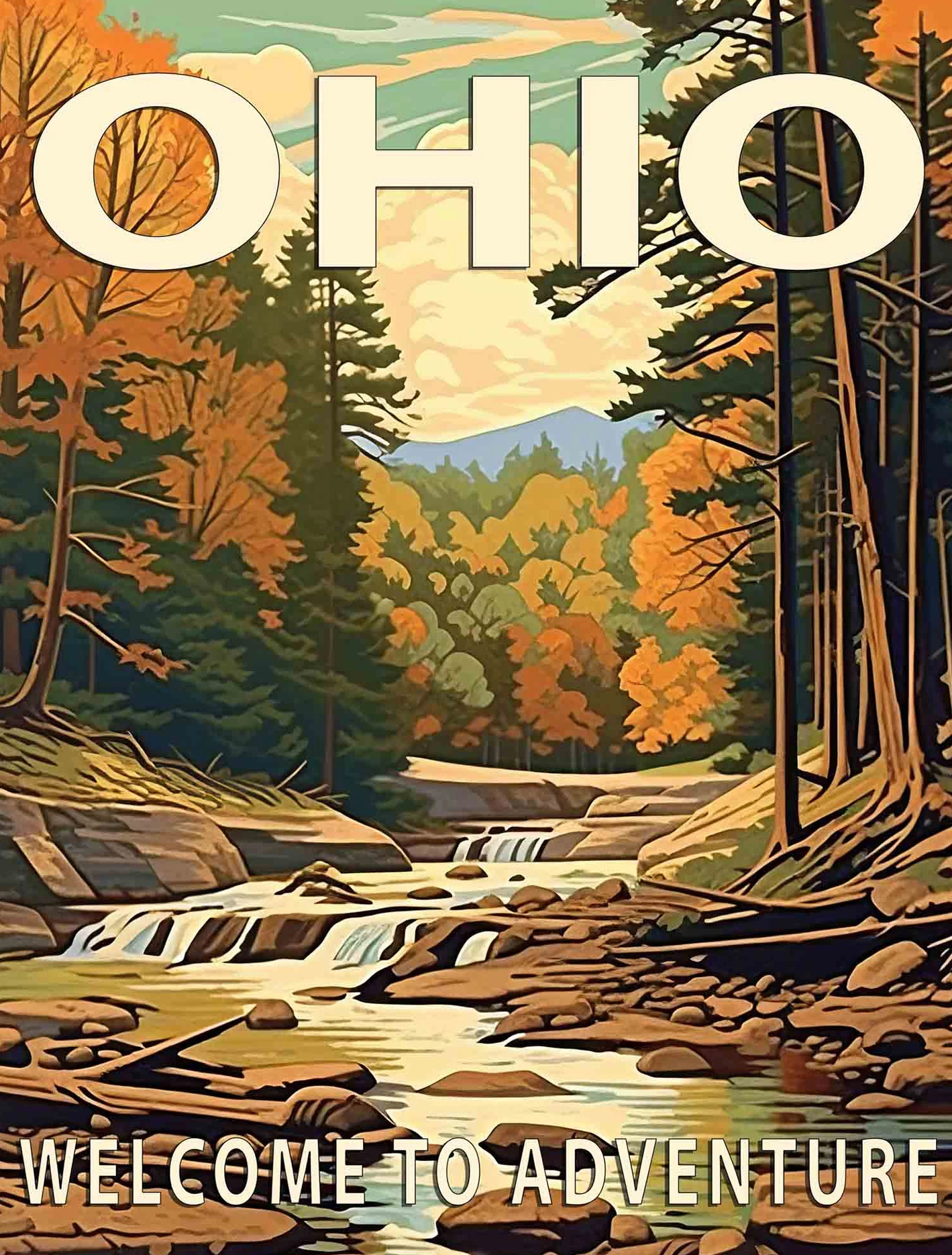 Plakat parki narodowe USA – krajobrazy w stylu retro Jasnozielony