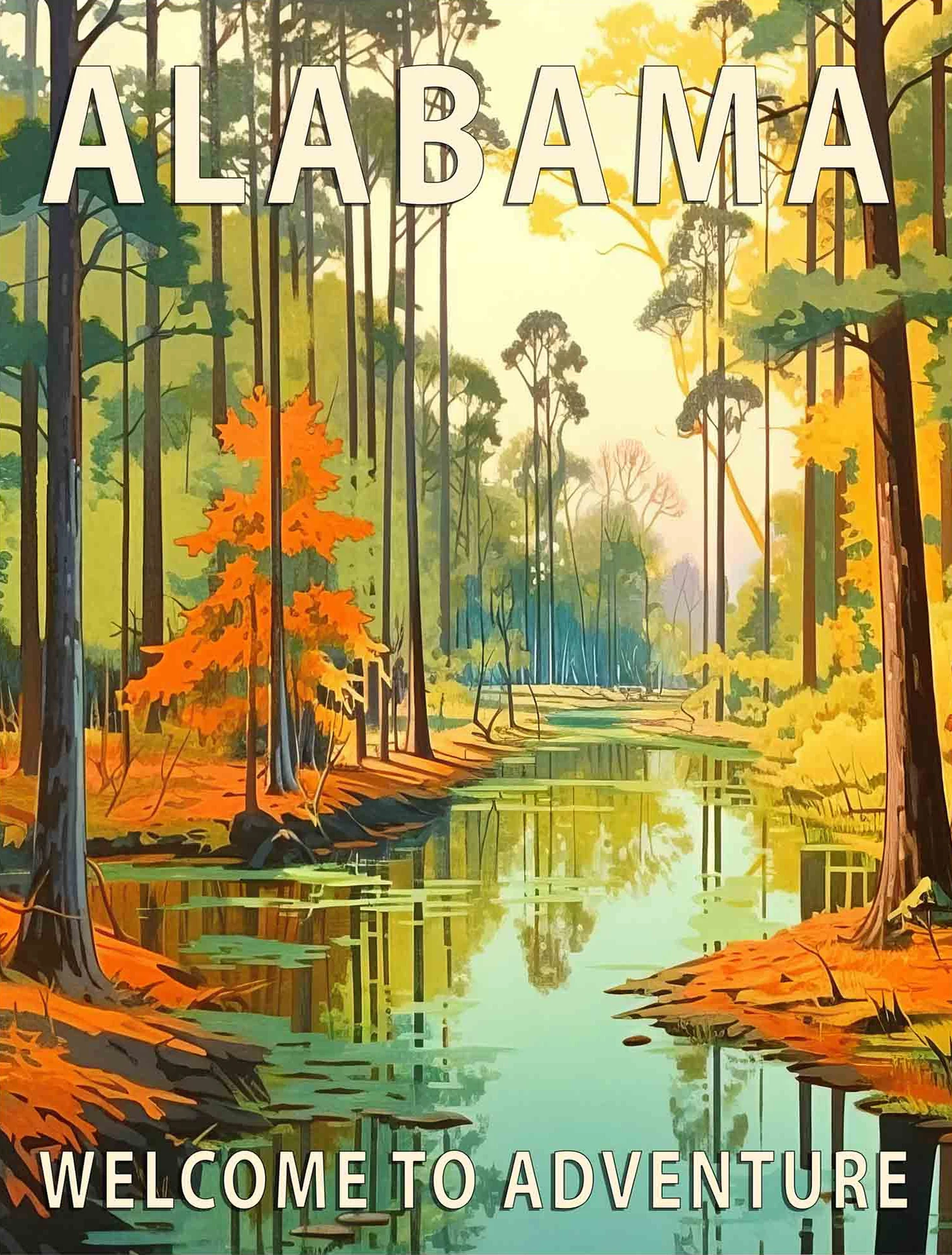 Plakat parki narodowe USA – krajobrazy w stylu retro Jasnożółty