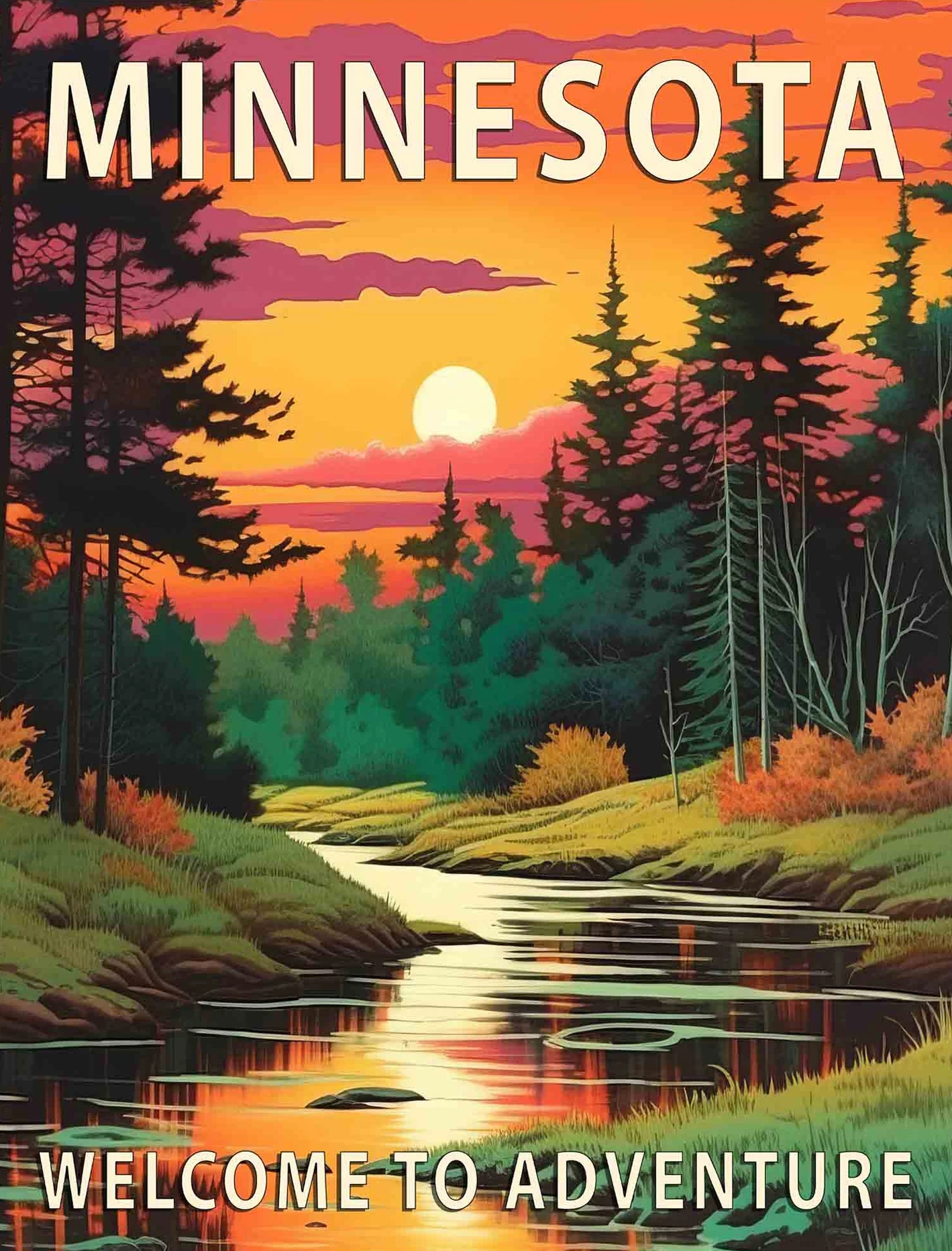 Plakat parki narodowe USA – krajobrazy w stylu retro Zielony