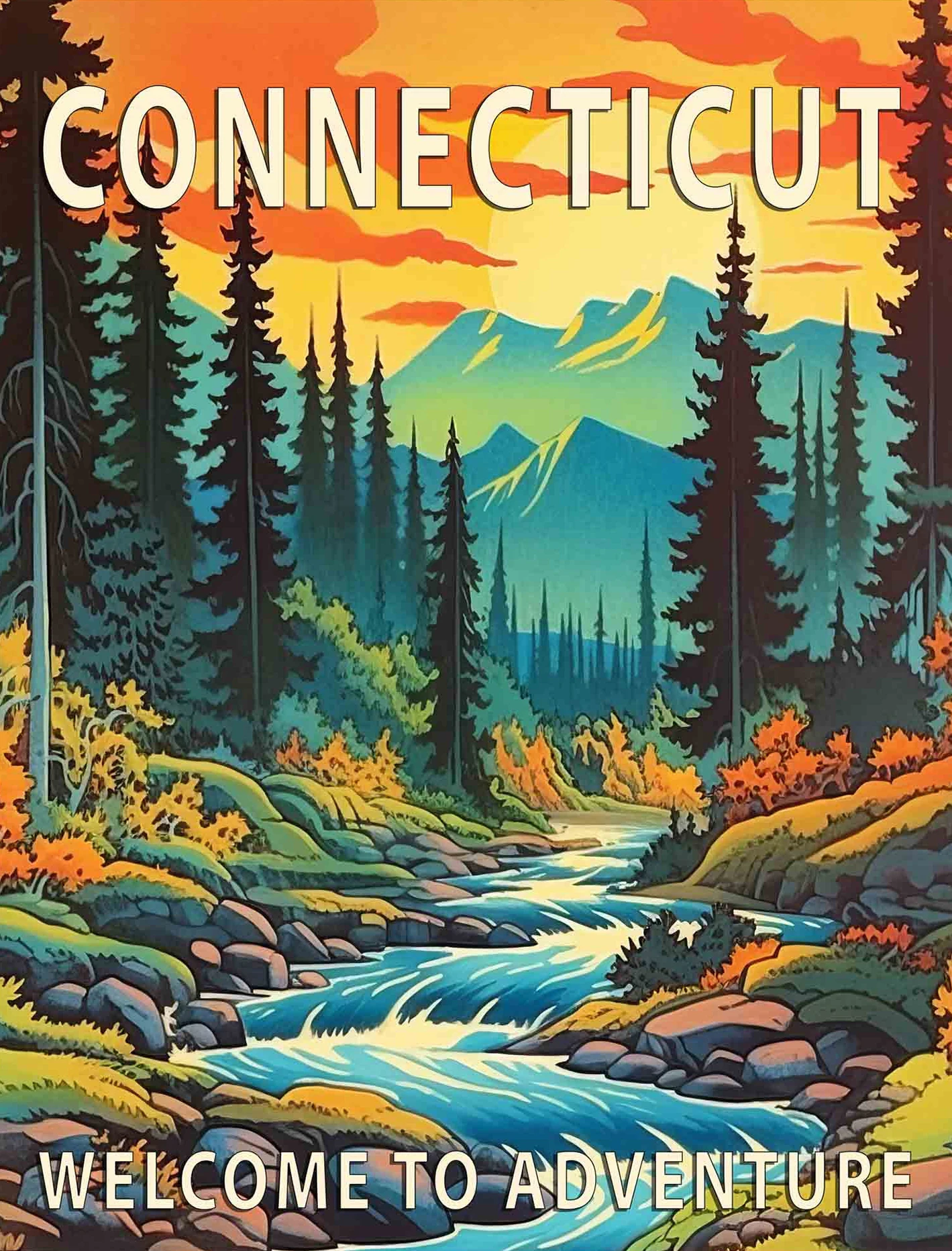 Plakat parki narodowe USA – krajobrazy w stylu retro żółty