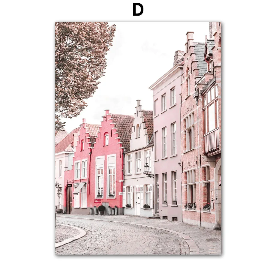 Plakat różowy Paryż z kwiatami Niebieski