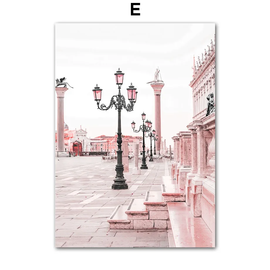 Plakat różowy Paryż z kwiatami Zielony