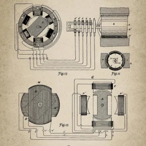 Patent Tesli - plakat vintage dla inżyniera Biały