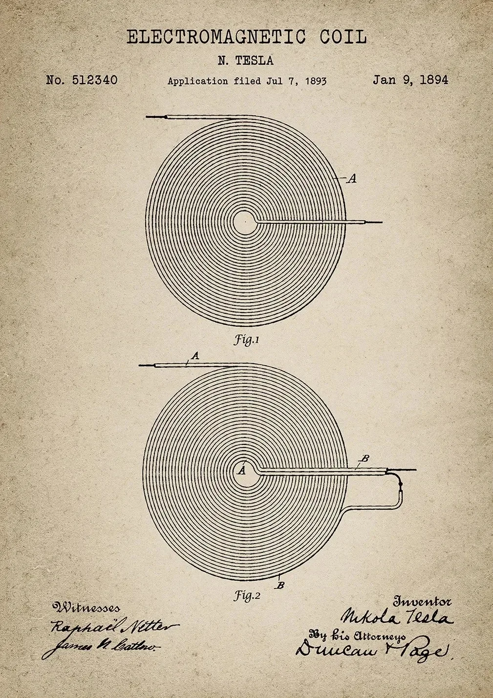 Patent Tesli - plakat vintage dla inżyniera Fioletowy