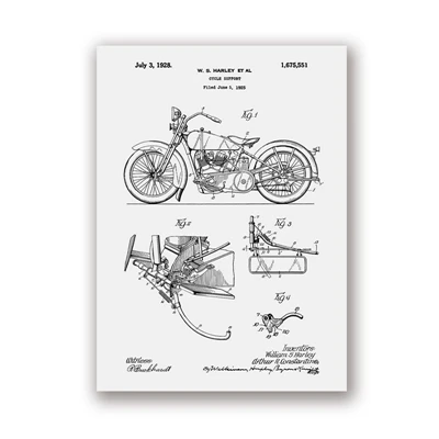 Plakat patentowy motocykla vintage Biały