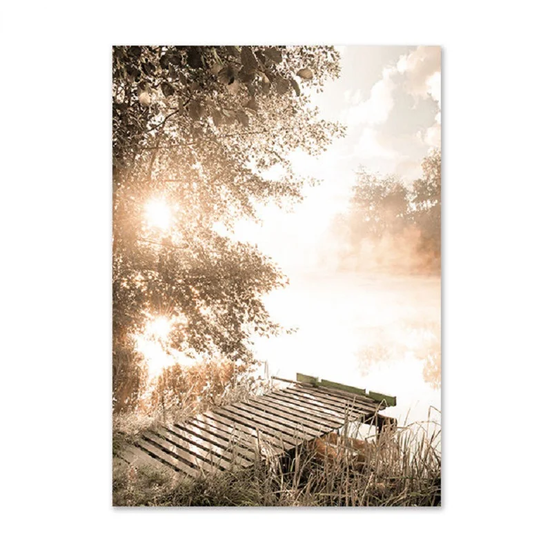 Plakat pejzaż morski z łodzią Granatowy