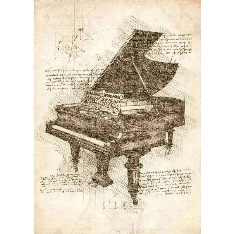 Plakat z instrumentami muzycznymi - pianino i skrzypce Zielony