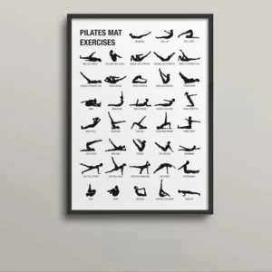 Plakat pilates z tablicą ćwiczeń Biały