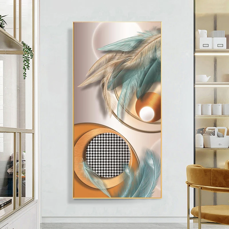 Plakat pióra w stylu nordyckim - luksusowa grafika Brązowy