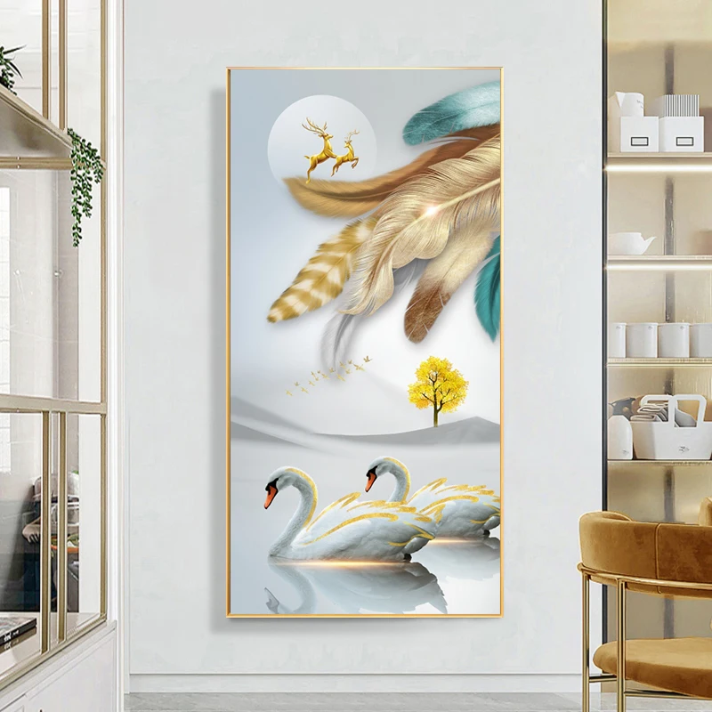 Plakat pióra w stylu nordyckim - luksusowa grafika Ciemny szary