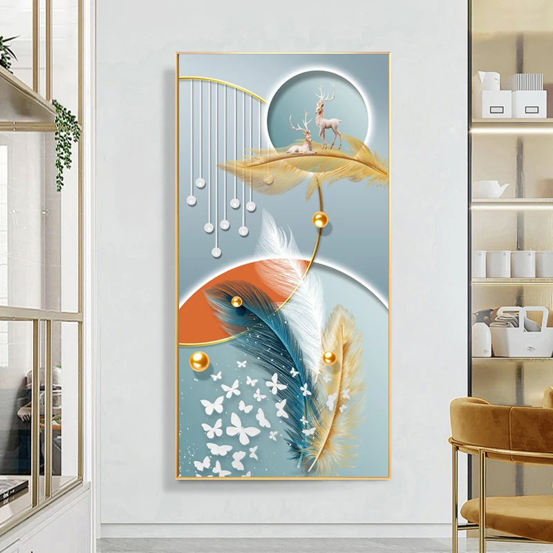 Plakat pióra w stylu nordyckim - luksusowa grafika Różowy