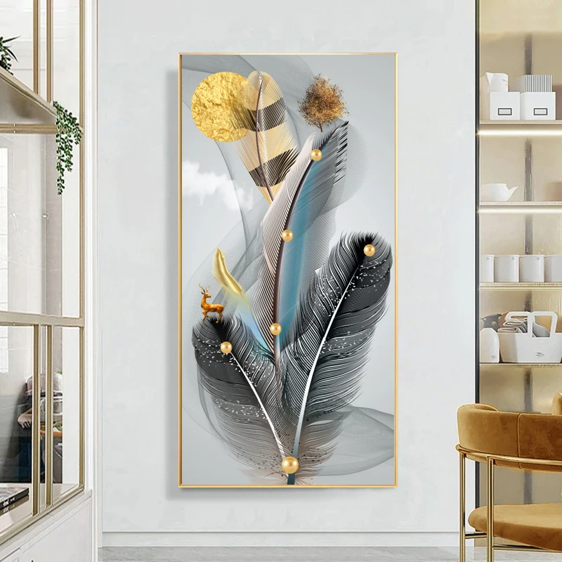 Plakat pióra w stylu nordyckim - luksusowa grafika śliwka