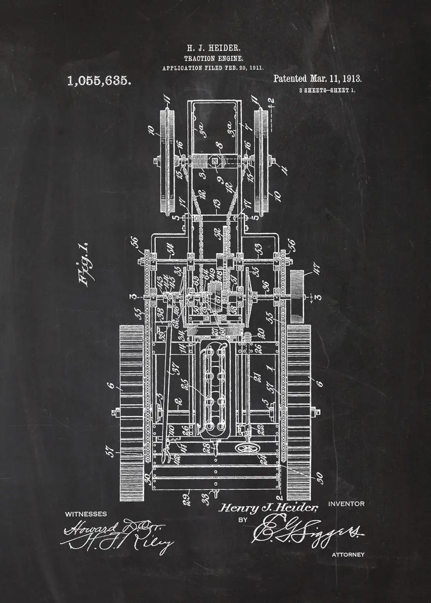 Plakat plany silnika - grafika dla mechanika vintage Biały