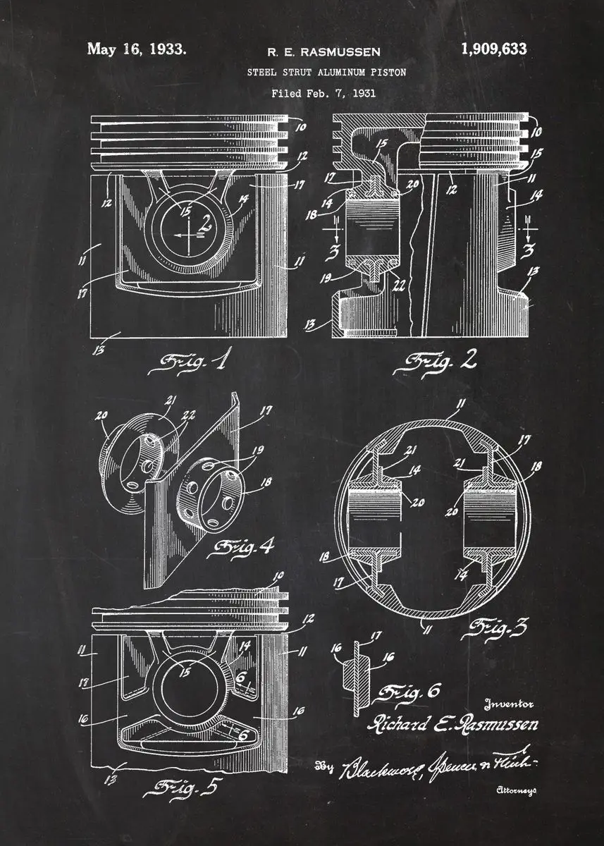 Plakat plany silnika - grafika dla mechanika vintage Czerwony