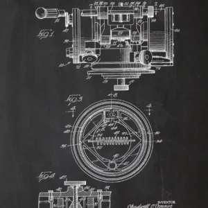 Plakat plany silnika - grafika dla mechanika vintage Głęboki niebieski