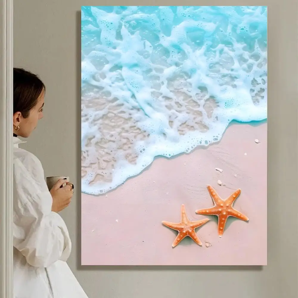 Plakat plaża i fala oceanu - nowoczesna grafika ścienna Biały