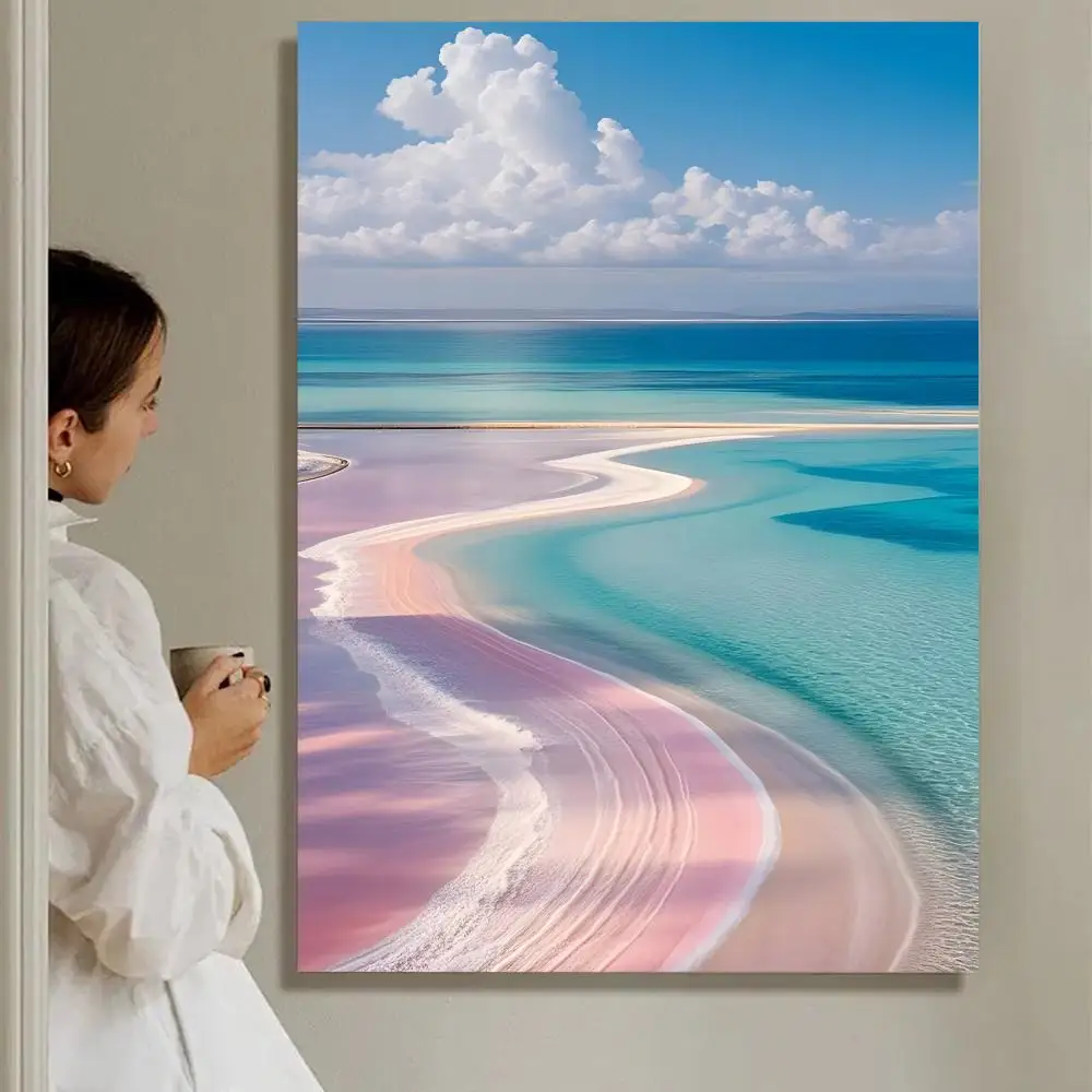 Plakat plaża i fala oceanu - nowoczesna grafika ścienna Czerwony