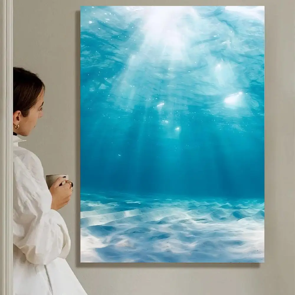 Plakat plaża i fala oceanu - nowoczesna grafika ścienna Niebieski