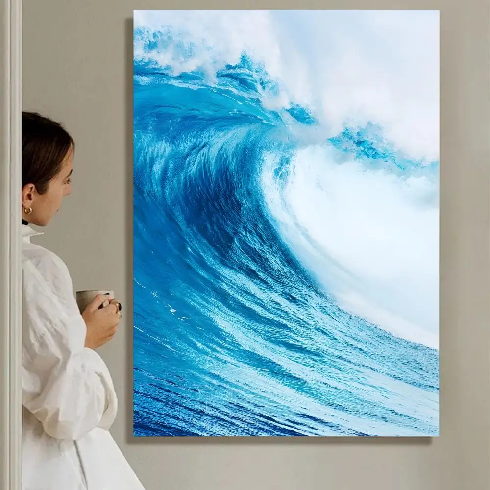 Plakat plaża i fala oceanu - nowoczesna grafika ścienna Różowy