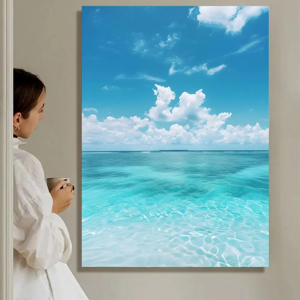 Plakat plaża i fala oceanu - nowoczesna grafika ścienna Srebrny