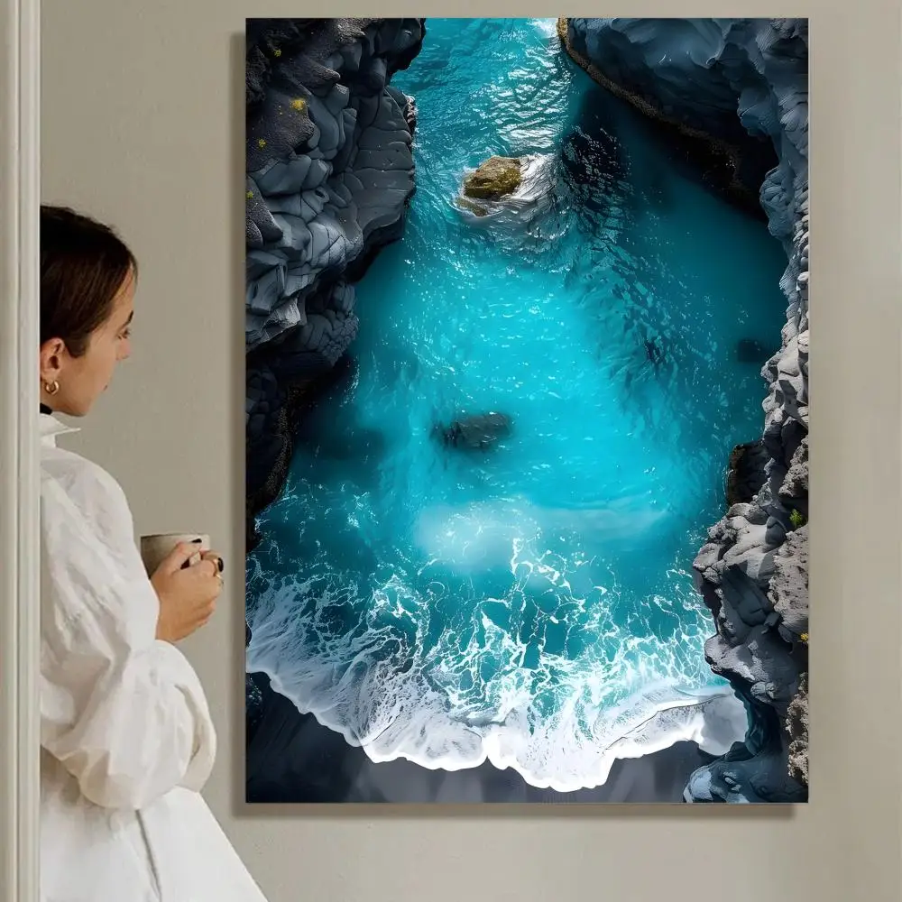 Plakat plaża i fala oceanu - nowoczesna grafika ścienna Złoto