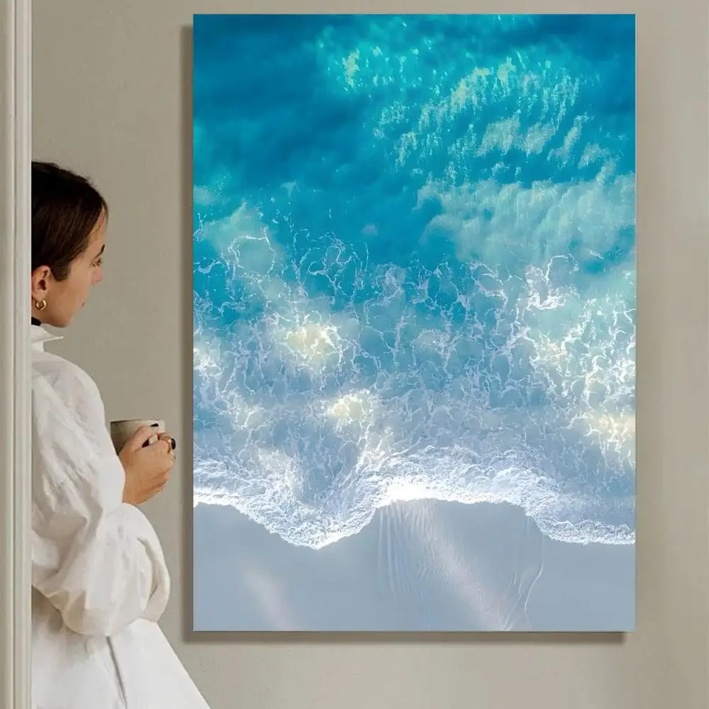 Plakat plaża i fala oceanu - nowoczesna grafika ścienna żółty
