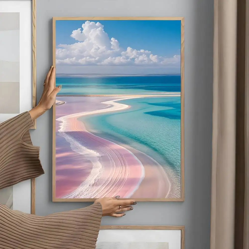 Plakat plaża i fala oceanu Beżowy